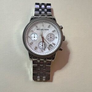 Michael Kors silver watch with pearl face